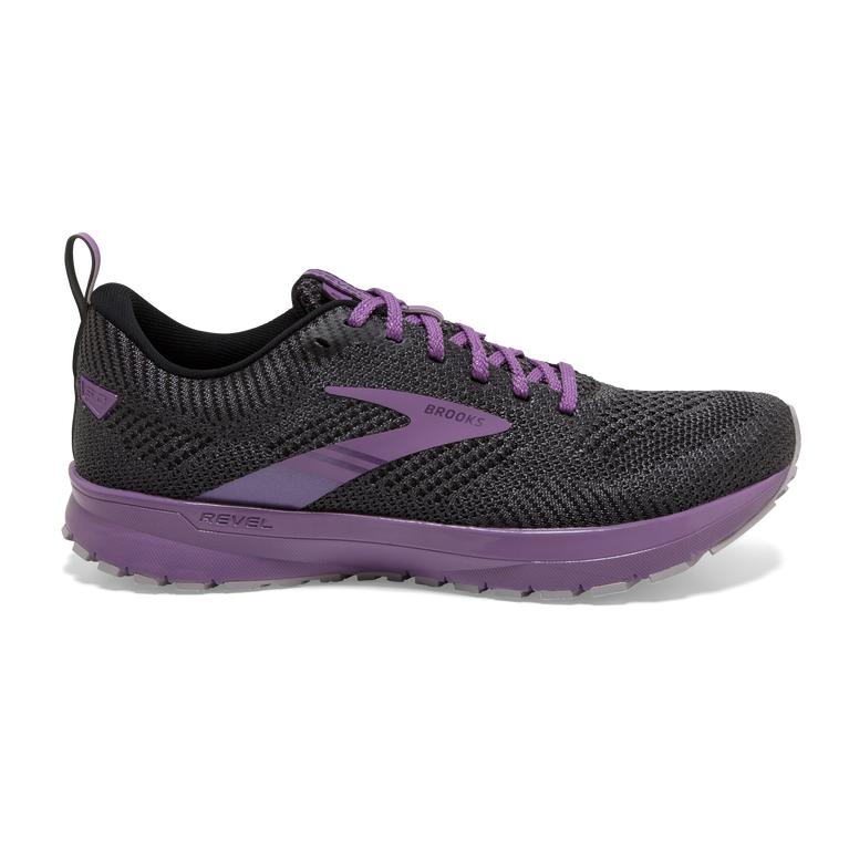 Brooks Revel 5 Performance Road Running Shoes - Women's - Black/Ebony/grey Charcoal/Purple/Pale Pans